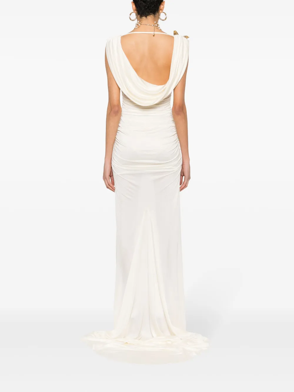 Blumarine Butterfly-brooch Maxi Dress In Neutrals