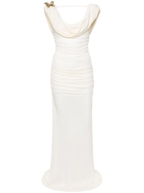Blumarine butterfly-brooch maxi dress