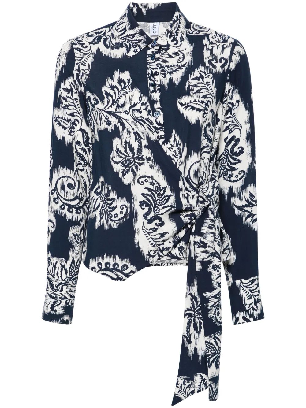 Liu •jo Tapestry-print Tied Shirt In Blue