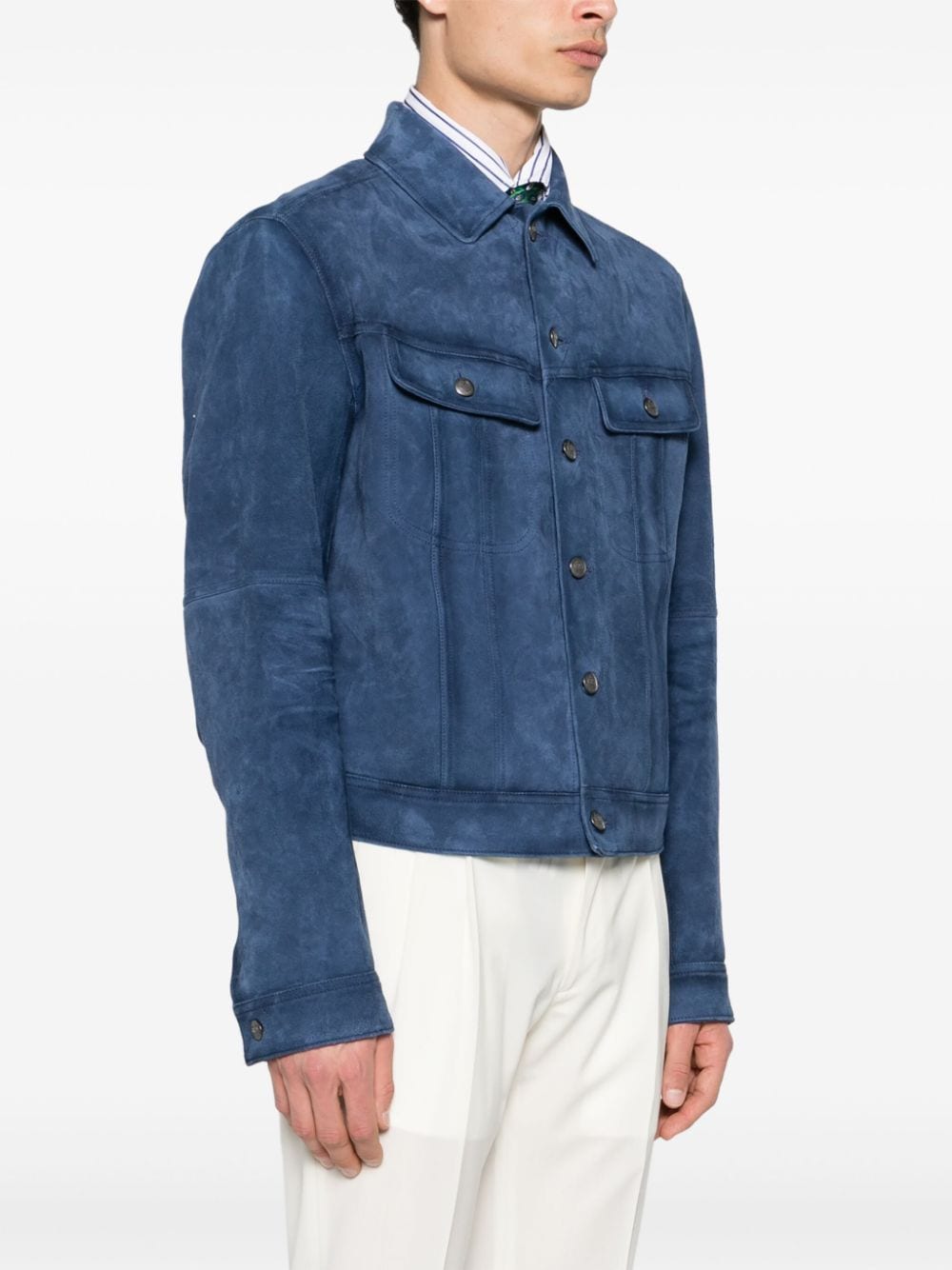 Shop Ralph Lauren Purple Label Clifton Suede Shirt Jacket In Blue