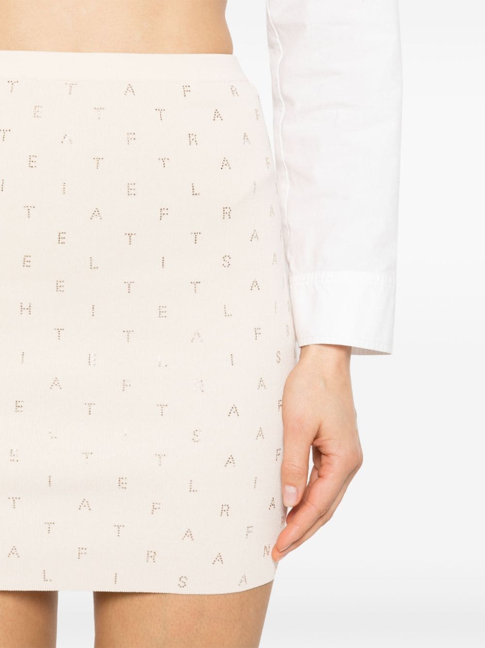 Shop Elisabetta Franchi Rhinestone-logo Mini Skirt In Neutrals
