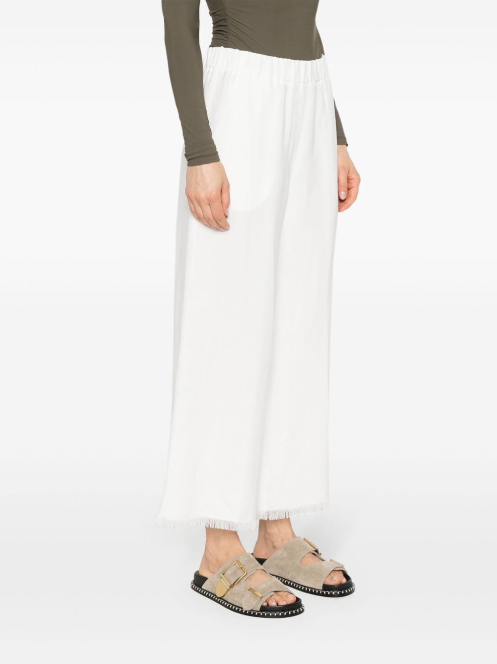 Shop Antonelli Frayed-hem Straight Trousers In White