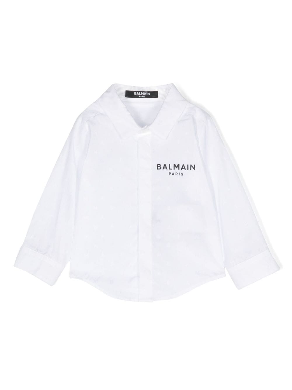 Balmain Babies' Monogram-jacquard Cotton Shirt In White