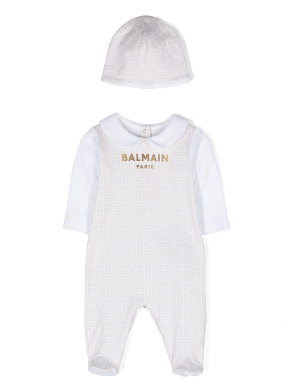 Balmain Babies' Monogram-print Pajamas In Neutrals
