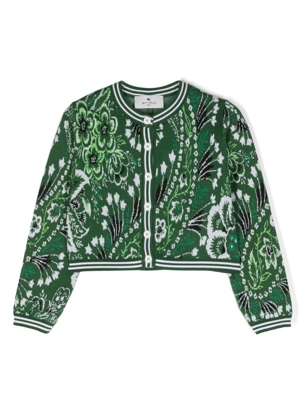 Etro Kids' Jacquard Floral-motif Cardigan In Green