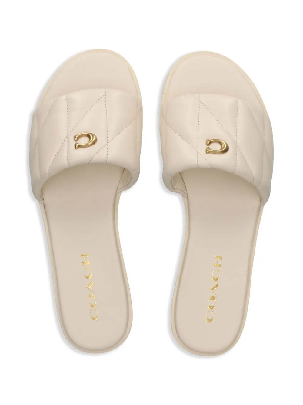 Coach logo-plaque leather slides Neutrals