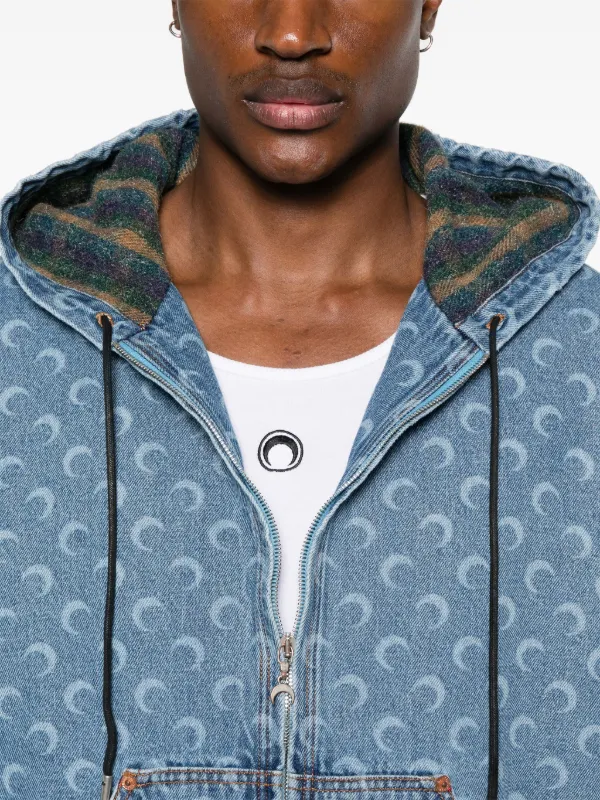 Marine Serre Crescent moon-print Denim Jacket | Blue