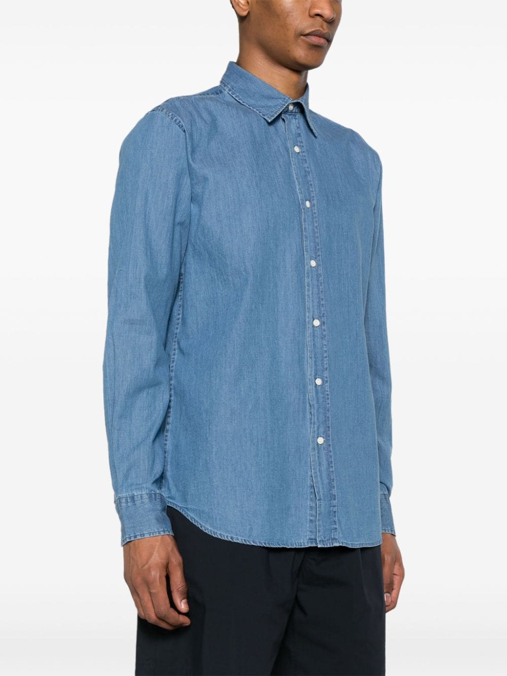Shop Aspesi Long-sleeve Chambray Shirt In Blue