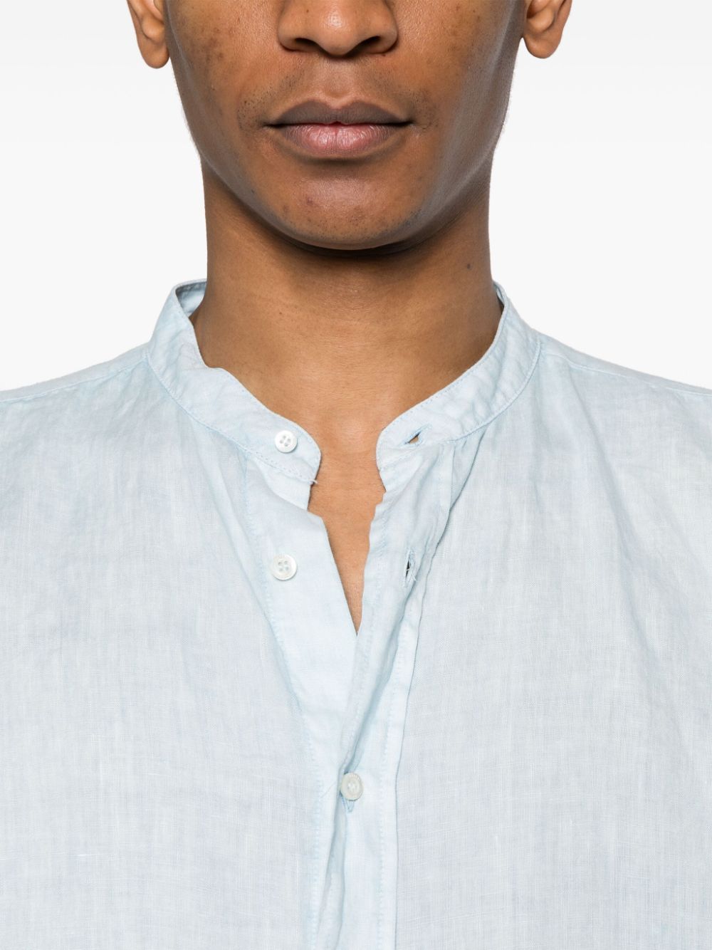 Shop Aspesi Band-collar Linen Shirt In Blue