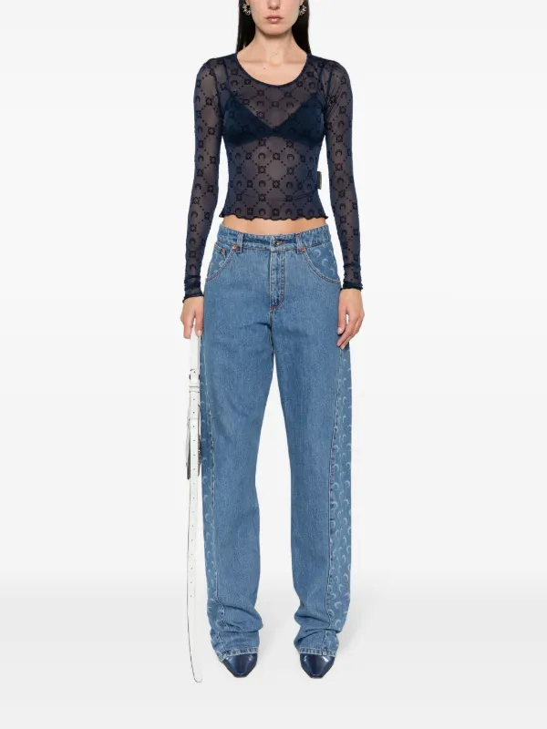 Marine Serre Moonogram Mesh Longsleeved Top | Blue | FARFETCH
