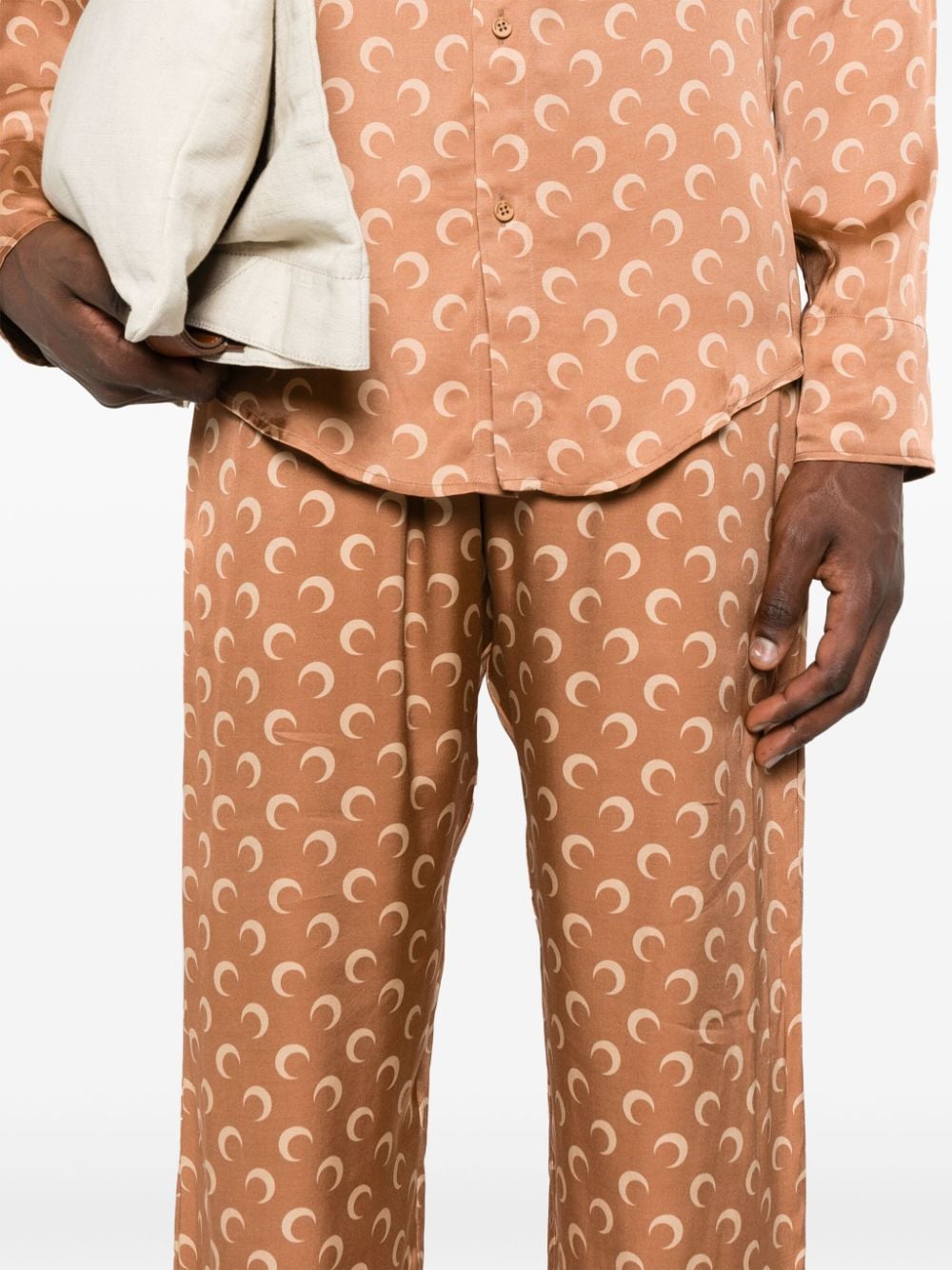 Shop Marine Serre Crescent Moon-print Straight-leg Trousers In Brown
