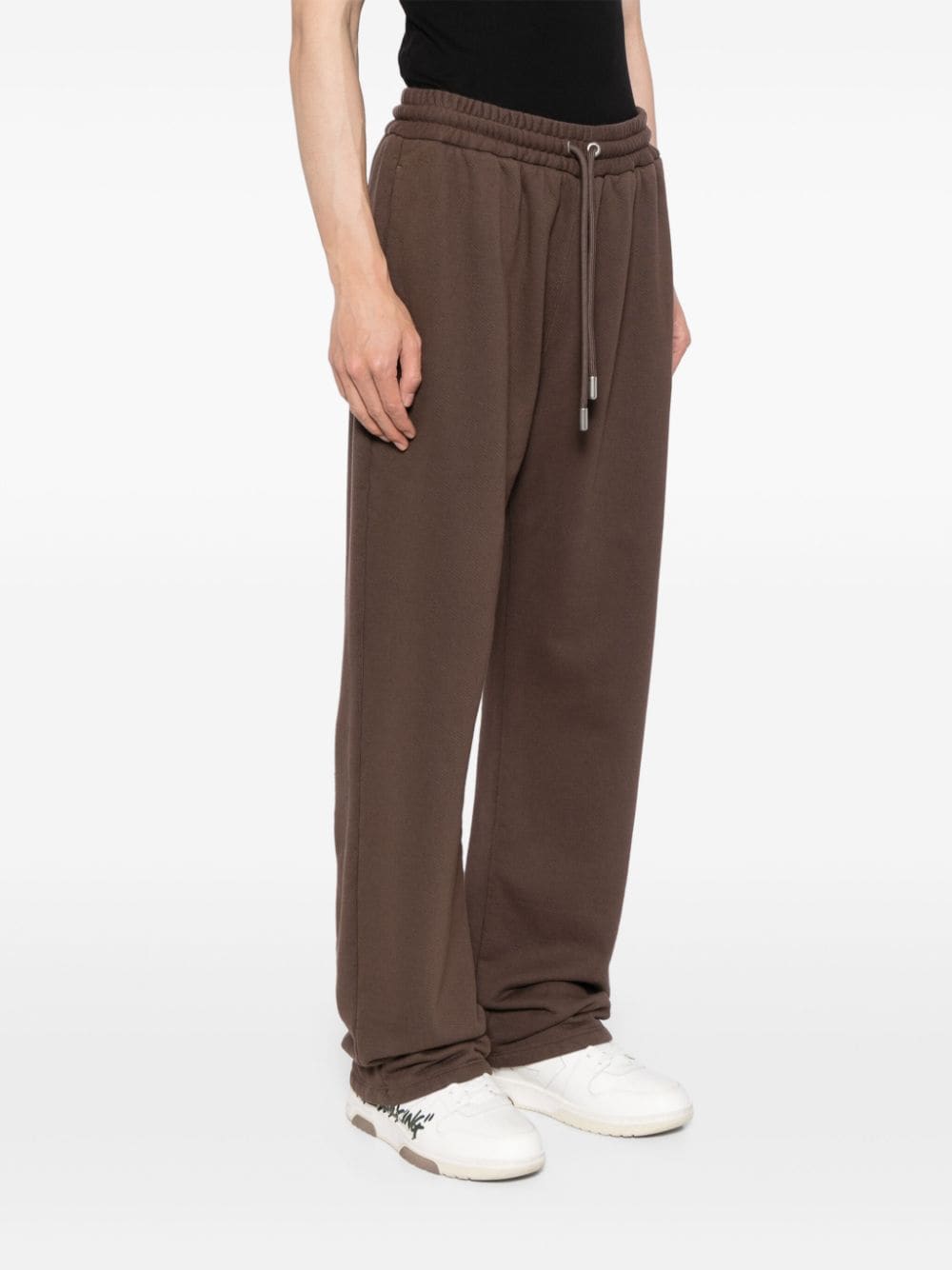 Shop Off-white Embroidered-motif Cotton Track Pants In Brown