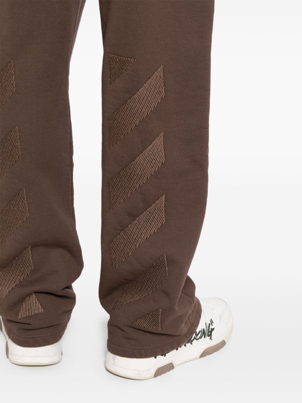 Shop Off-white Embroidered-motif Cotton Track Pants In Brown