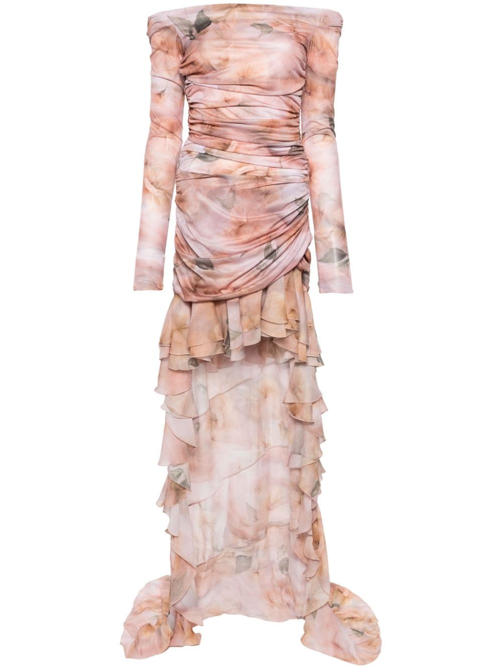 Blumarine Floral-print High-low Gown In Pink