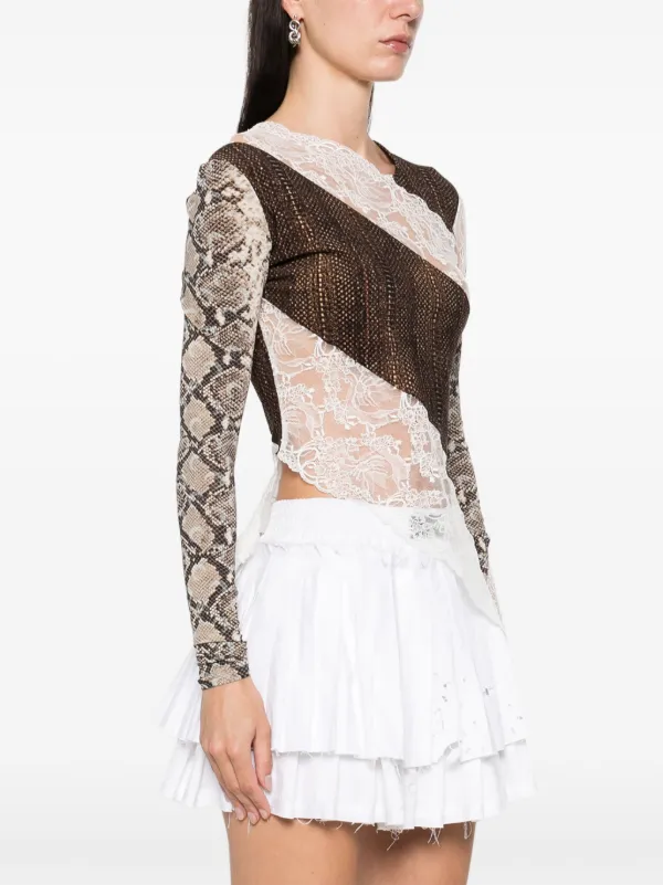 Marine Serre Upcycled lace-detail Top | Brown | FARFETCH Marine Serre Upcycled lace-detail Top | Brown | FARFETCH
