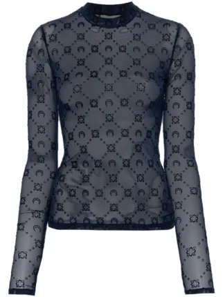 Marine Serre Moonogram Mesh Longsleeved Top | Blue | FARFETCH