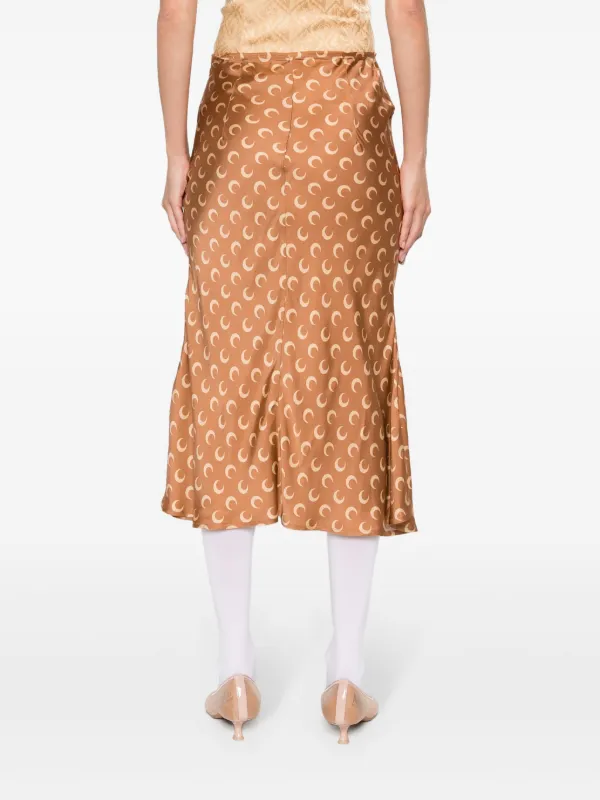 Marine Serre Crescent-Moon-print Skirt | Brown | FARFETCH
