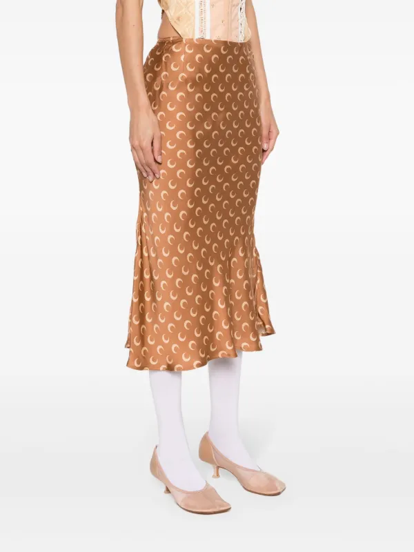 スカート MARINE SERRE Woman Skirt Camel WSK070ACWOV0060 BG70 Brown Moon Checks Jacquard Pleated Miniskirt by Marine Serre