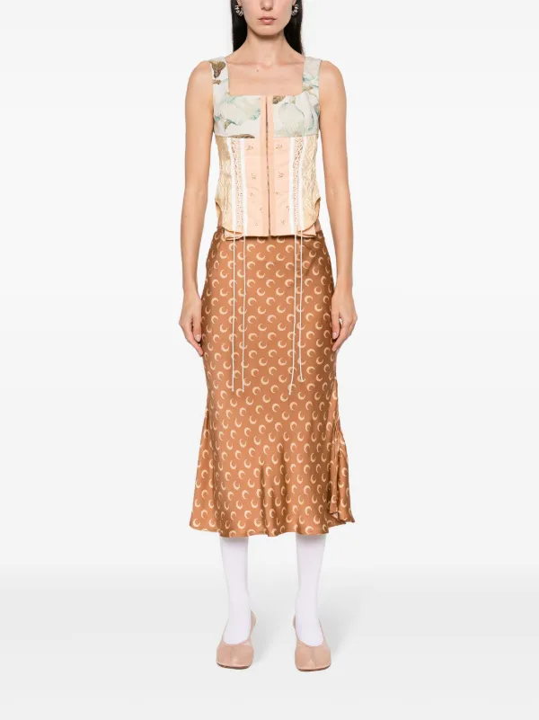 Marine Serre Crescent-Moon-print Skirt | Brown | FARFETCH