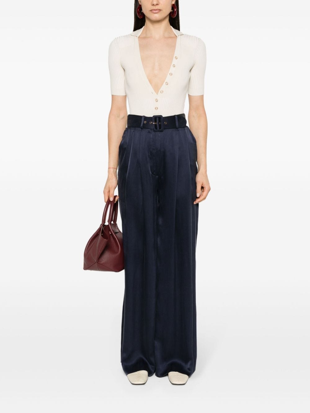 Shop Zimmermann Tuck Silk Palazzo Pants In Blue