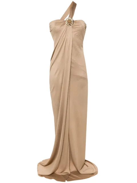Blumarine floral-brooch one-shoulder dress