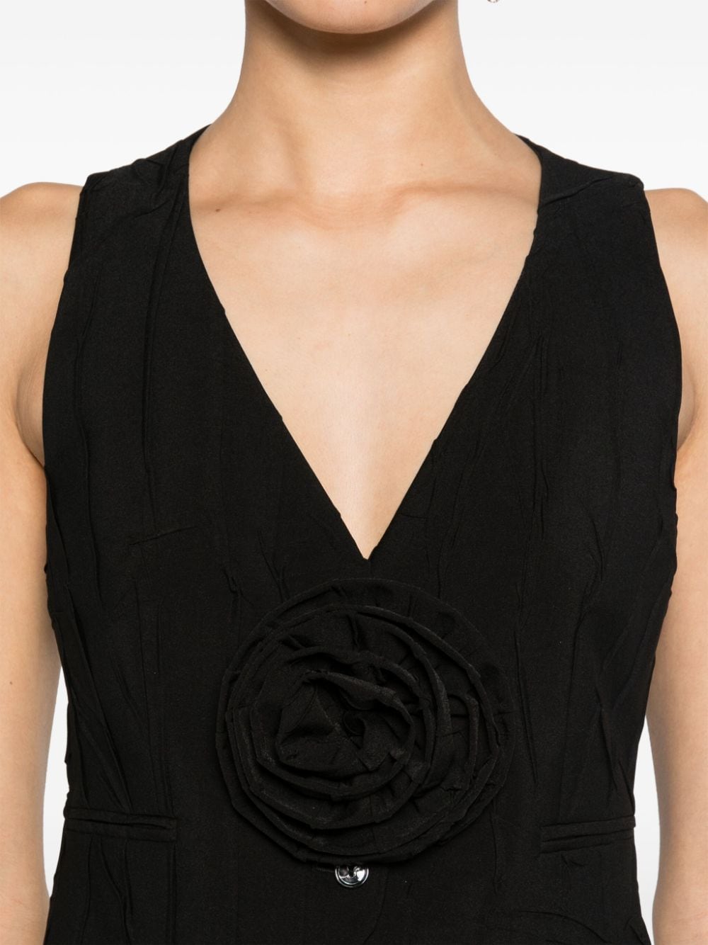 Shop Blumarine Floral-appliqué Pleated Waistcoat In Black