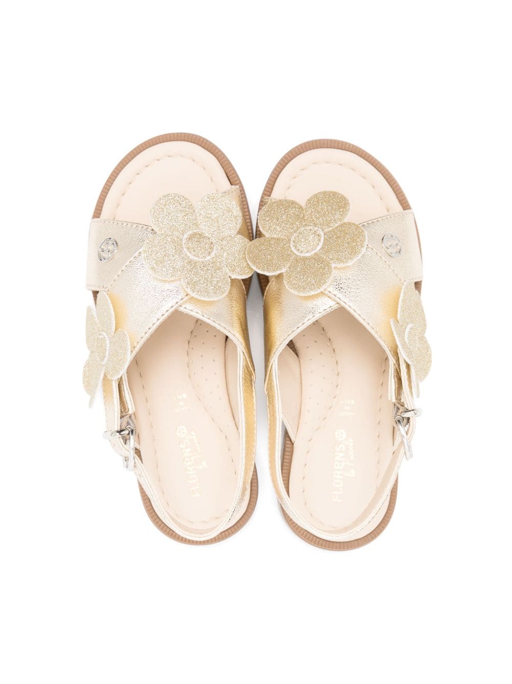 Shop Florens Floral-appliqué Leather Sandals In Gold