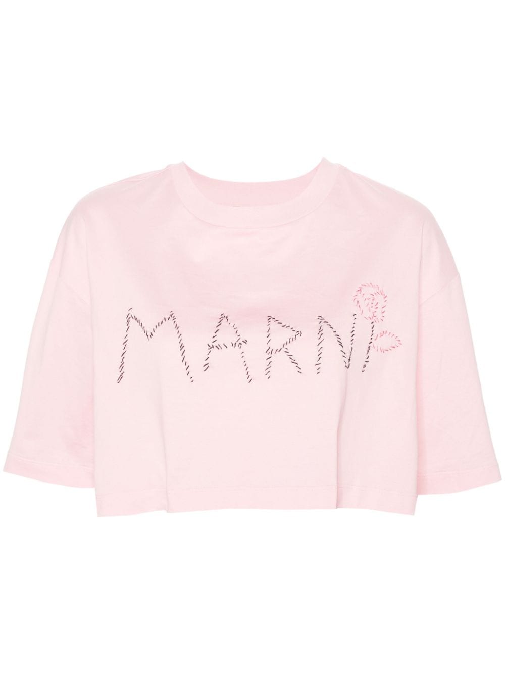 Shop Marni Logo-embroidered Cropped T-shirt In Pink