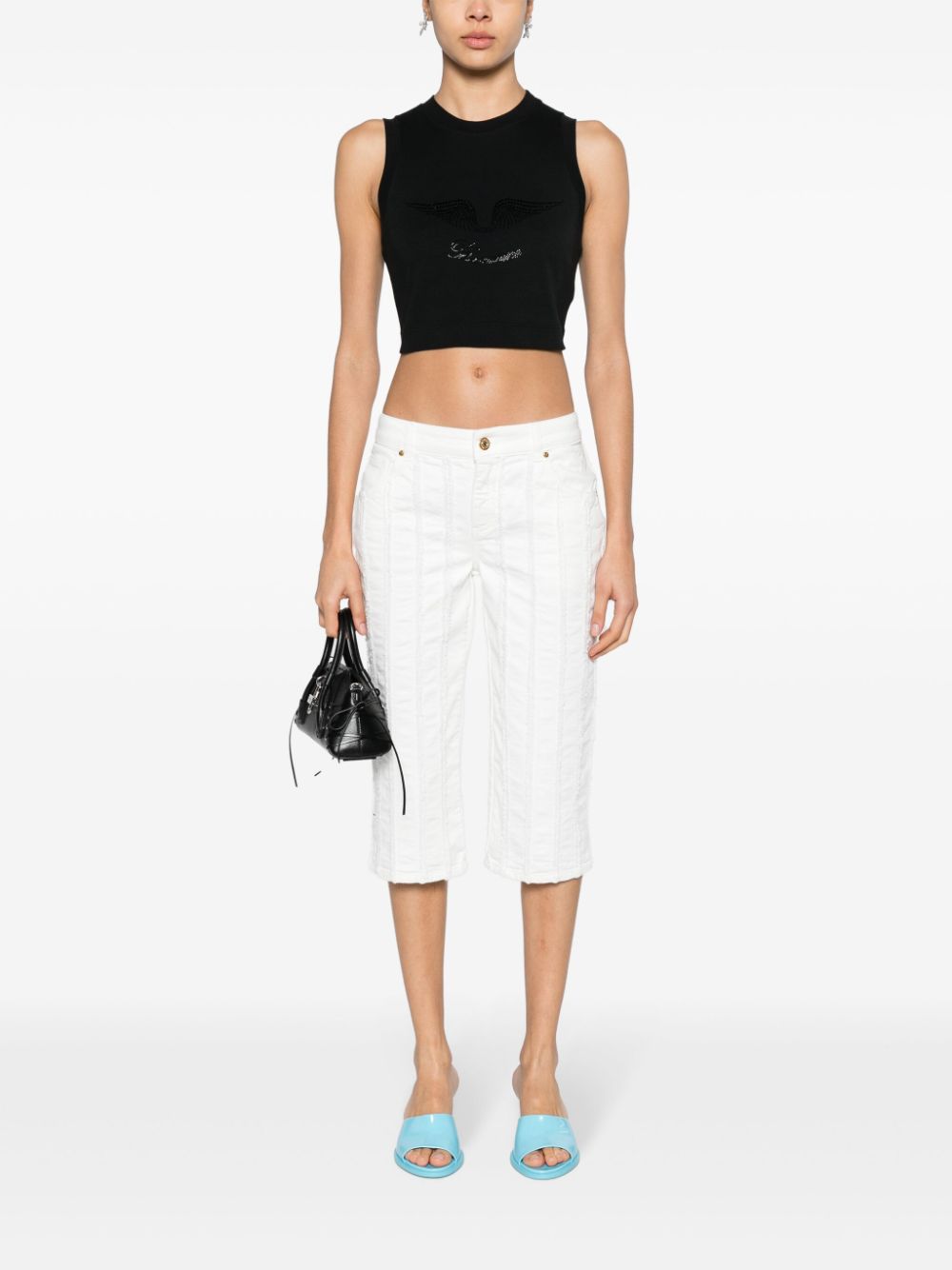 Shop Blumarine Raw-cut Detailed Cropped Trousers In White