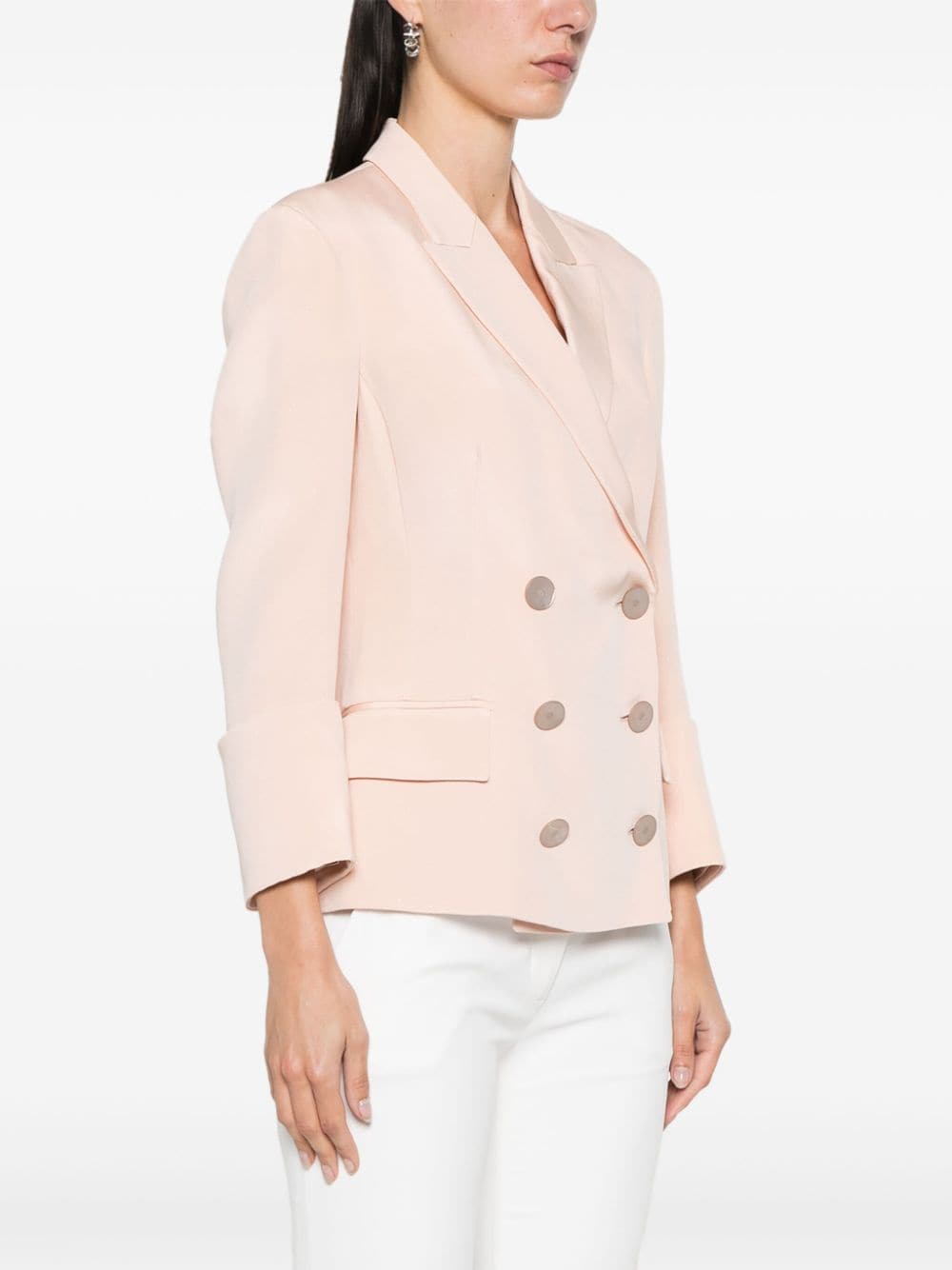 Shop Giorgio Armani Double-breasted Silk Blazer In Pink