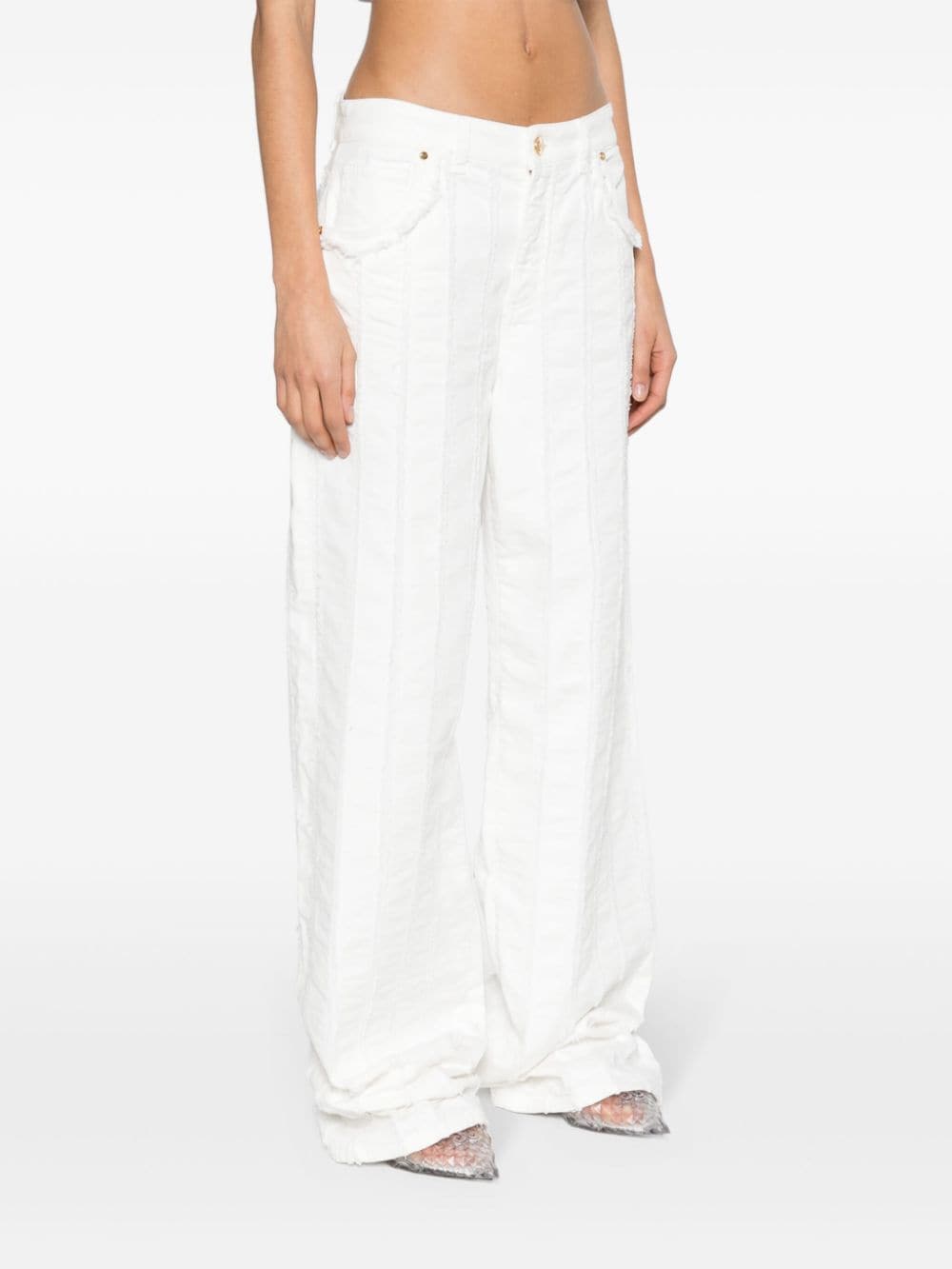 Shop Blumarine Raw-cut Detailed Straight-leg Trousers In 白色