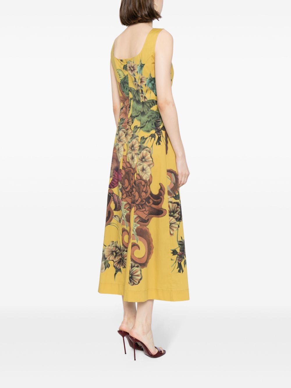 Alberta Ferretti Midi-jurk met bloemenprint Geel