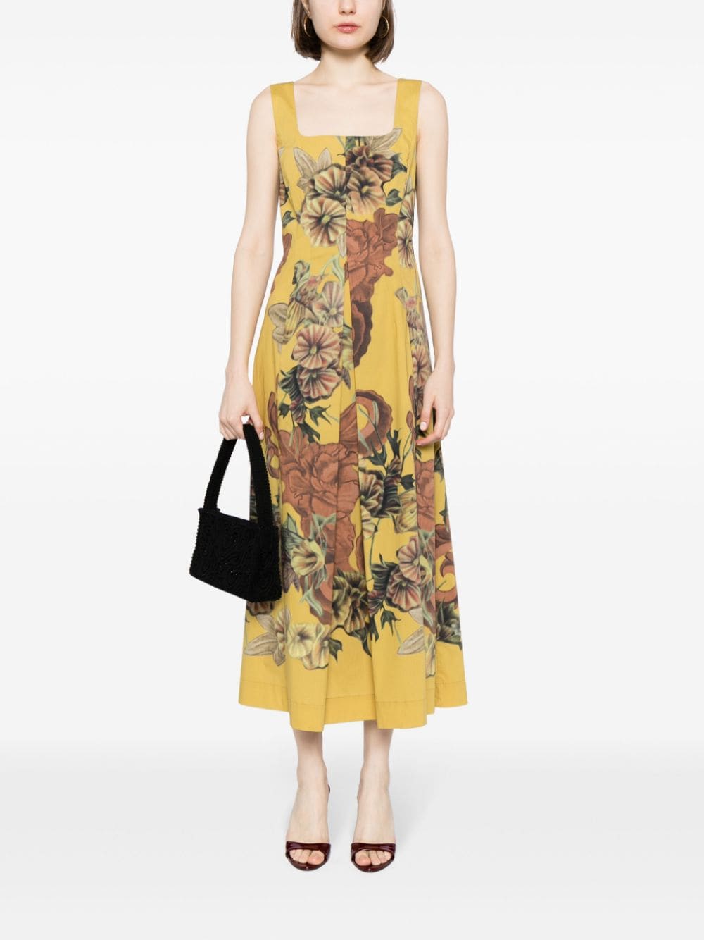 Shop Alberta Ferretti Floral-print Sleeveless Midi Dress In Yellow