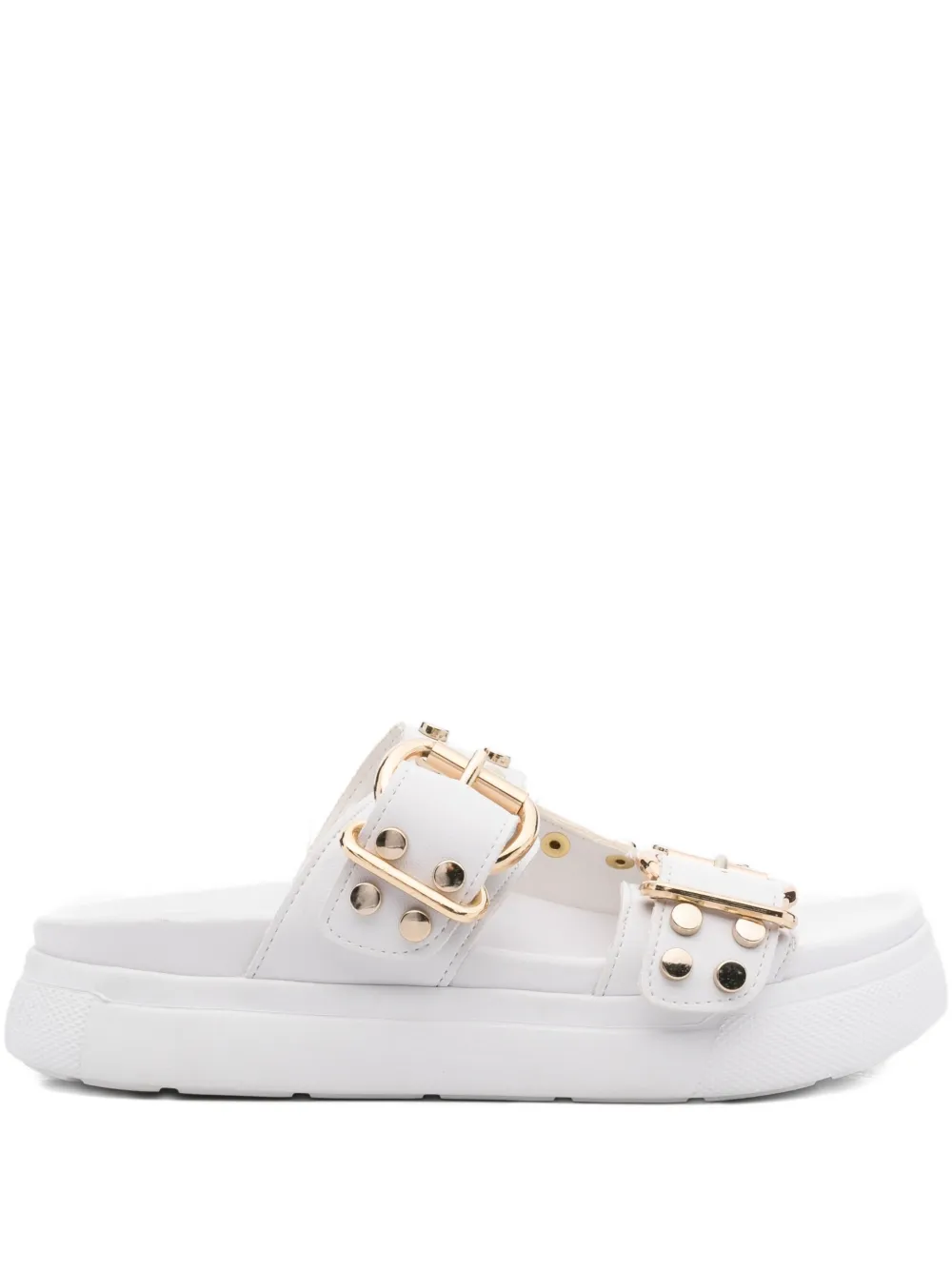 Bugatti buckle-studded slides White
