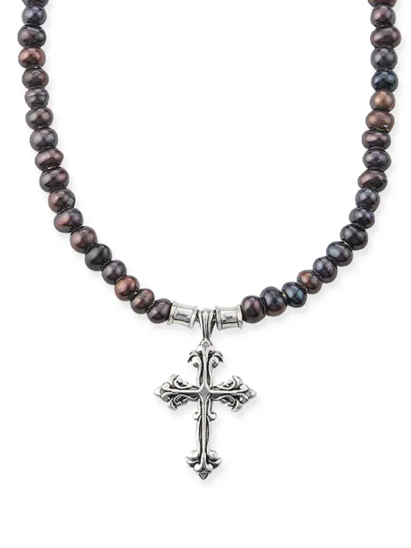 Emanuele Bicocchi Avelli Cross パール ネックレス | シルバートーン
