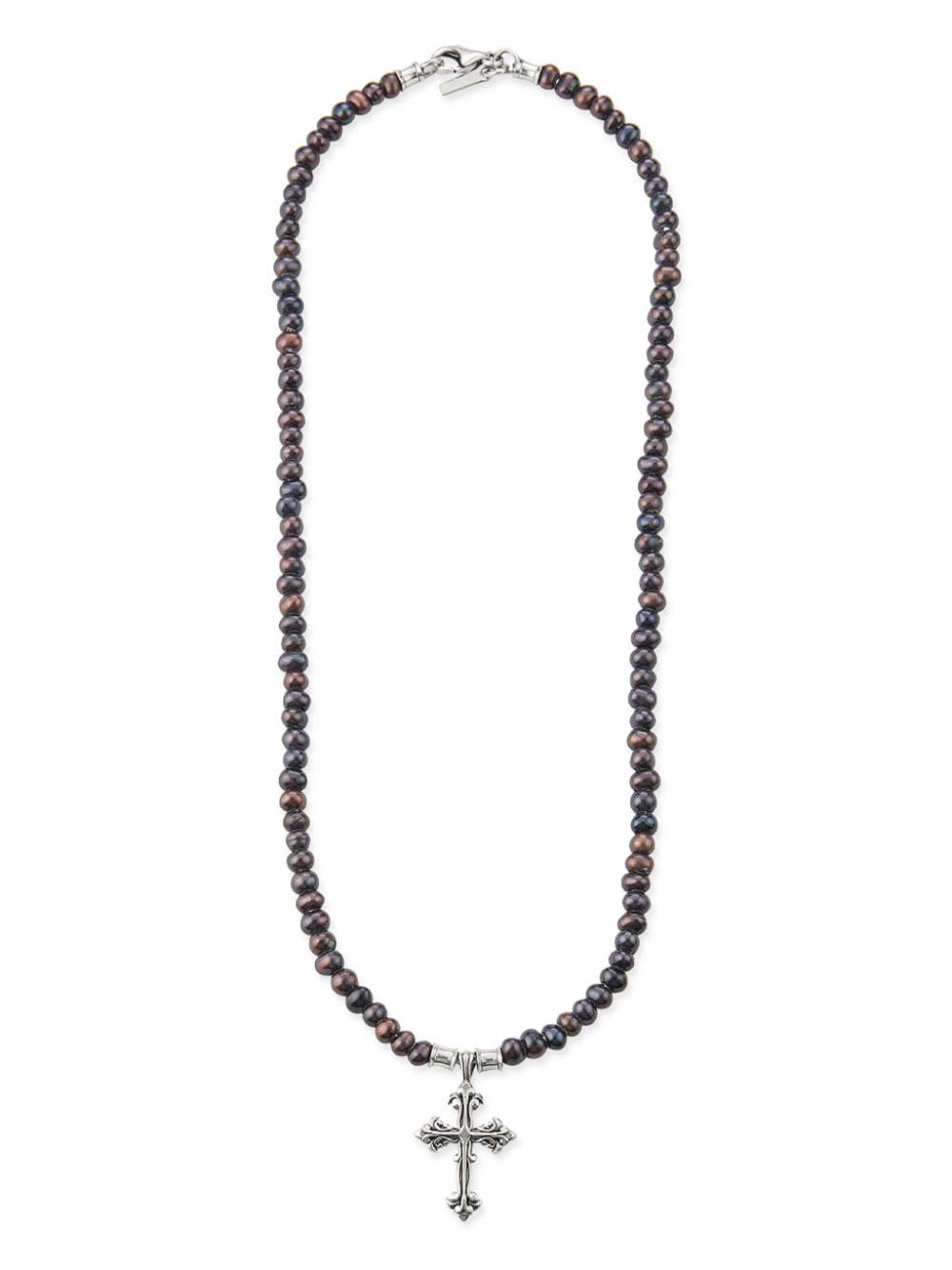 Emanuele Bicocchi Ssense Exclusive Black Pearl Cross Necklace In Silver