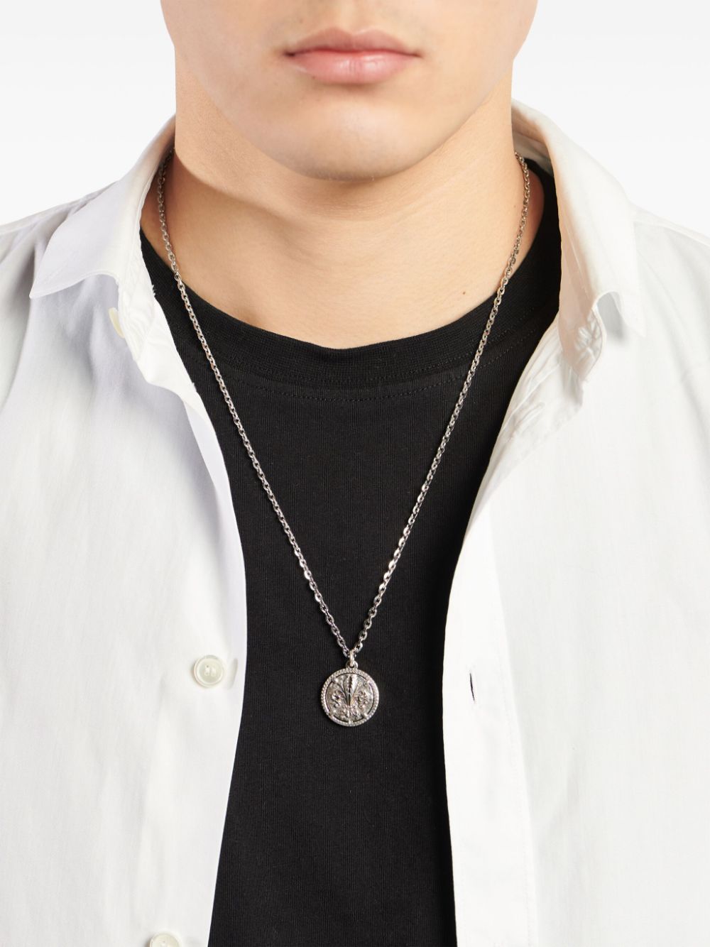 Shop Emanuele Bicocchi Lily Tag Pendant Necklace In Silver