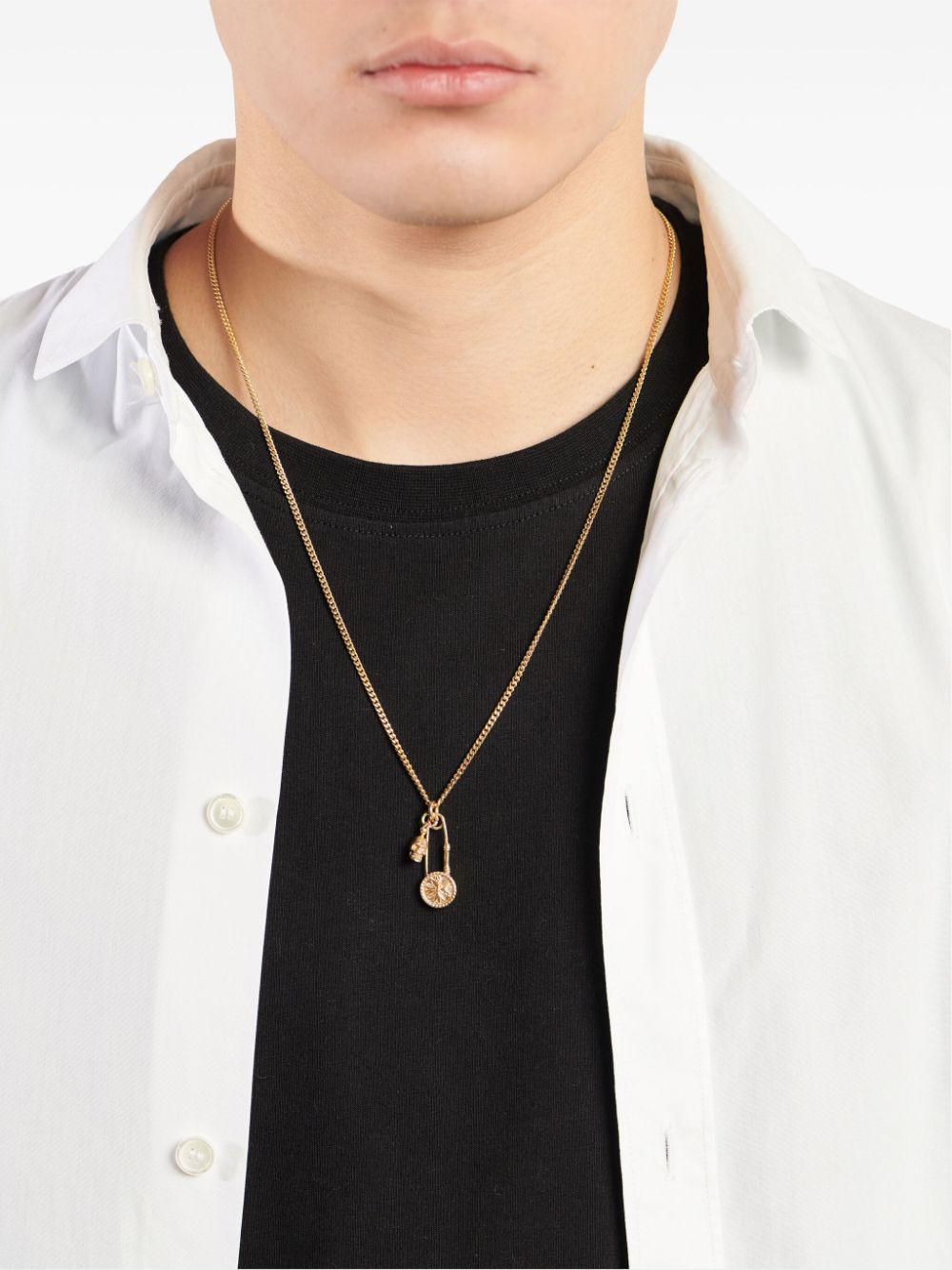 Shop Emanuele Bicocchi Safety Pin Skull-pendant Necklace In 金色
