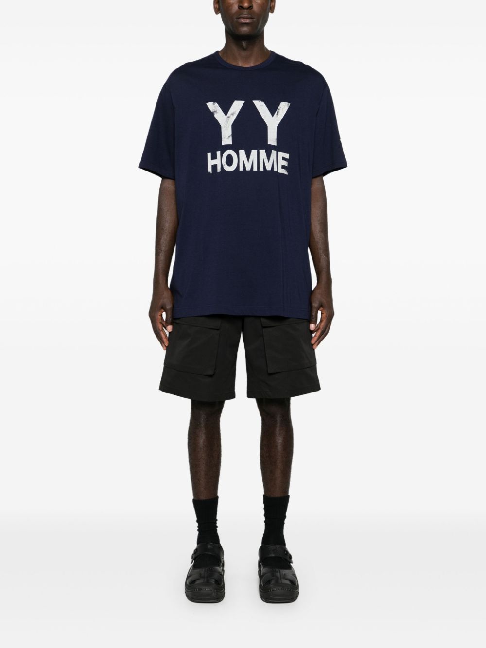 Yohji Yamamoto logo-print cotton T-shirt - Blauw