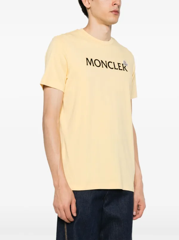 Moncler flocked-logo Cotton T-shirt | Yellow | FARFETCH ID
