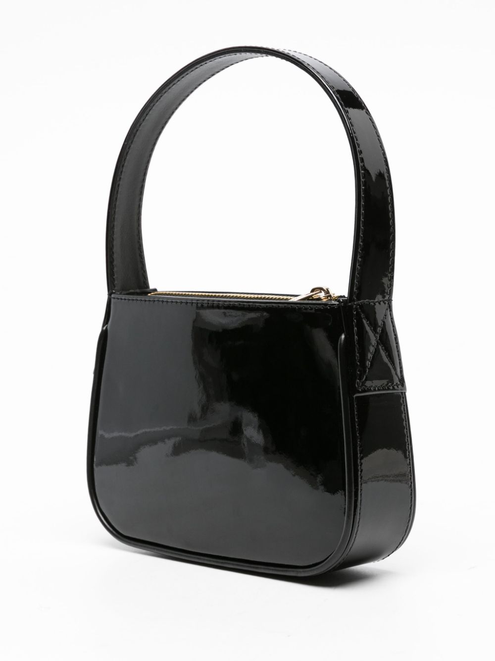 Shop Blumarine Rhinestoned Leather Shoulder Bag In Black