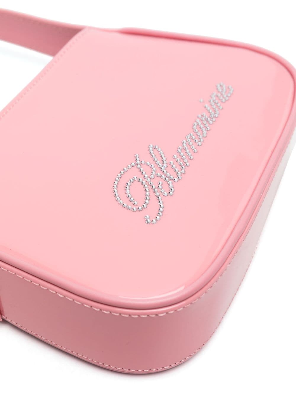 Shop Blumarine Rhinestoned Leather Shoulder Bag In Pink