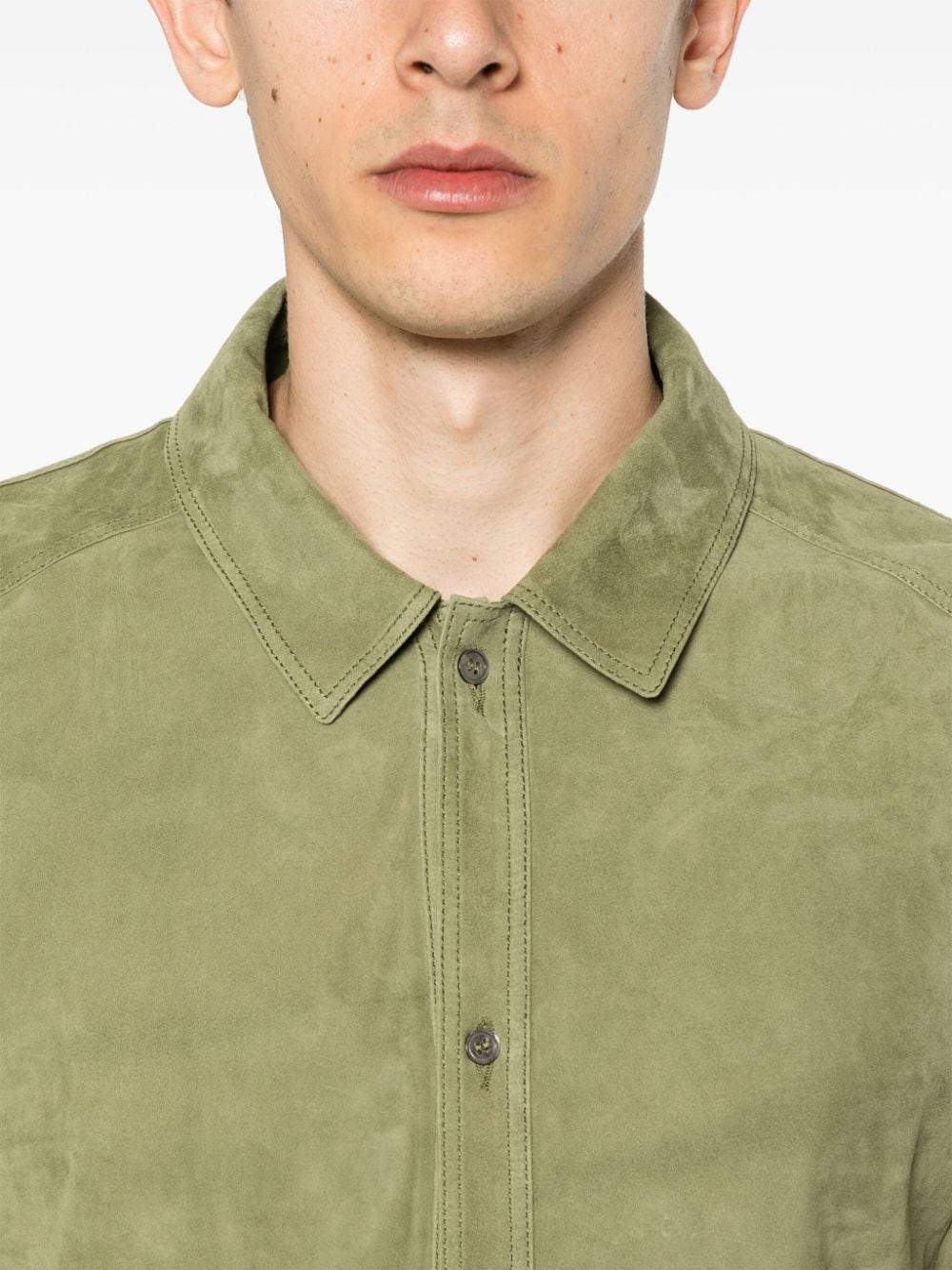 Shop Desa 1972 Spread-collar Suede Shirt In Green