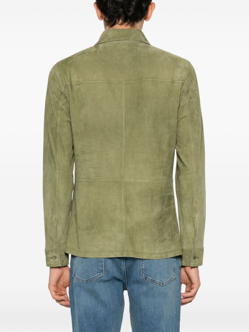 Shop Desa 1972 Spread-collar Suede Shirt In Green