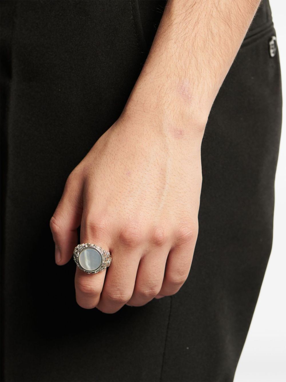 Shop Emanuele Bicocchi Arabesque Mop Stone Ring In Silver