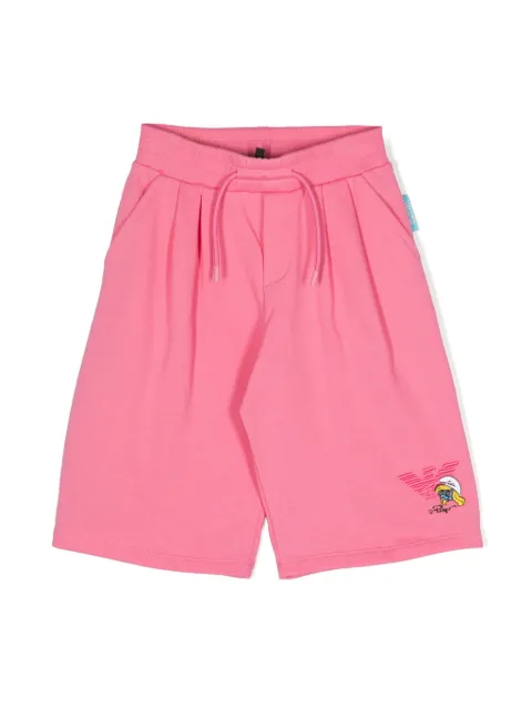 Emporio Armani Kids x The Smurfs logo-appliqué cotton shorts