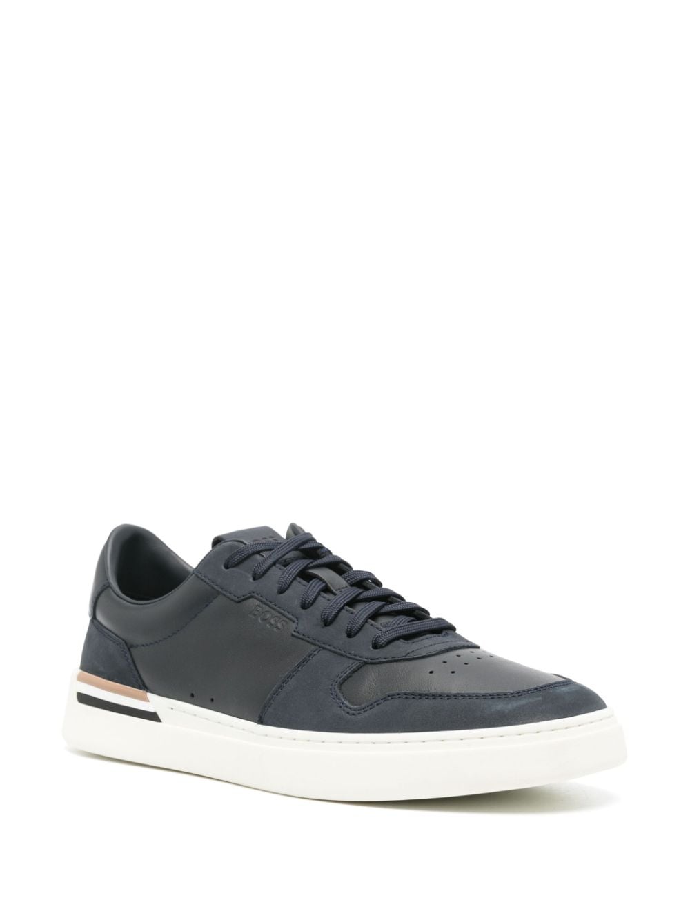 Shop Hugo Boss Cupsole Panelled Leather Sneakers In Blue