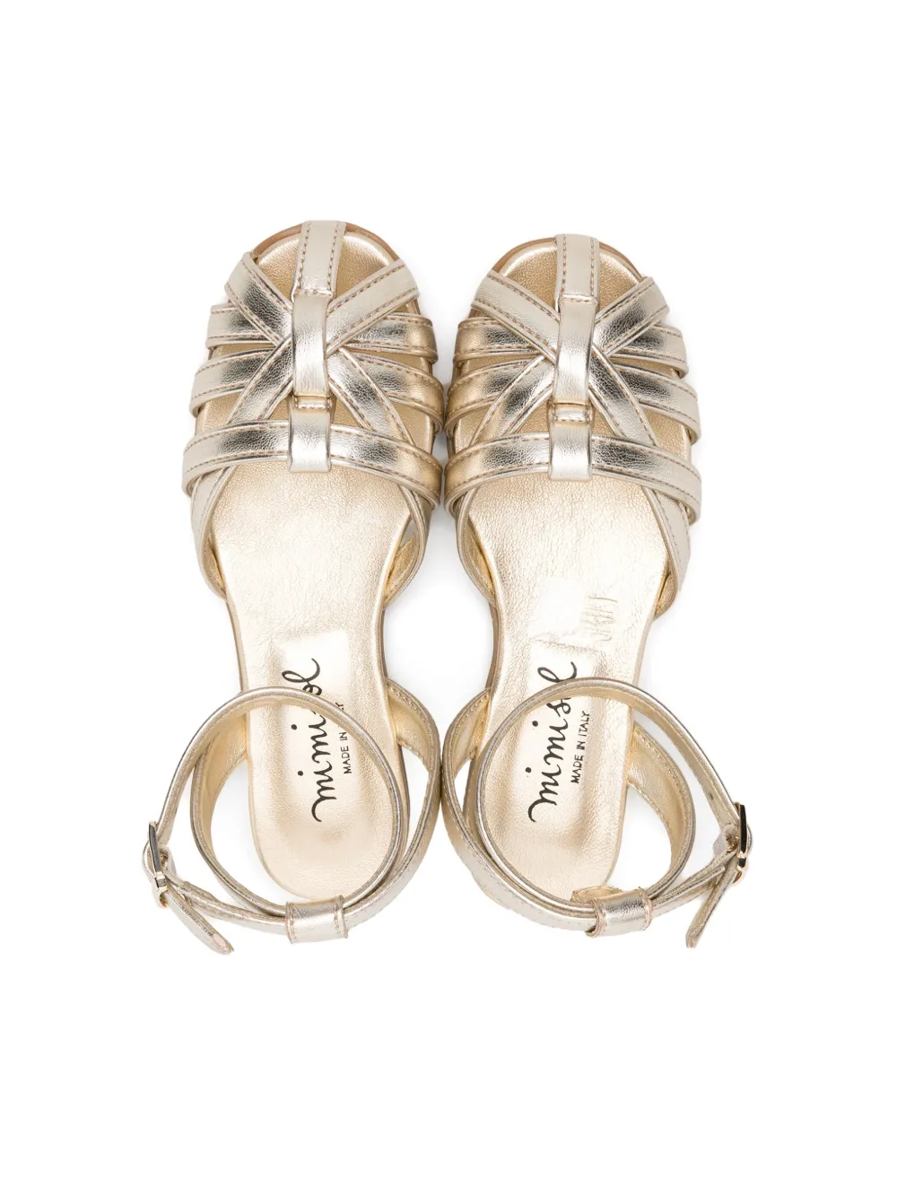 Shop Mi Mi Sol Caged Round-toe Sandals In Gold