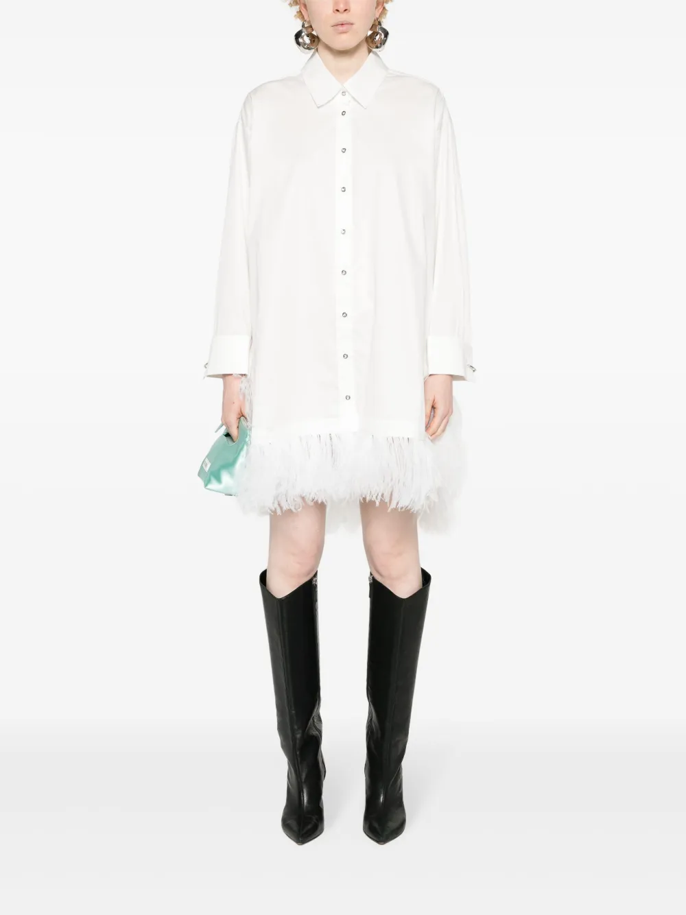 Marques'Almeida Blousejurk verfraaid met veren - Wit