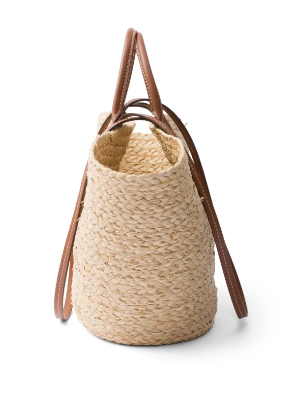 Prada logo-appliqué Woven Tote Bag | Neutrals | FARFETCH NO